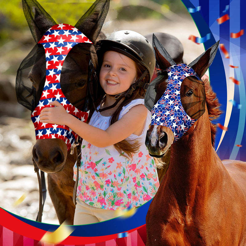 Frienda 4 Pcs 4th of July Independence Day Horse Fly Mask with Ears Patriotic American Flag Horse Supplies Face Covering Elasticity Smooth Comfortable Horse Mask with UV Protection for Horses (Large) Large - PawsPlanet Australia