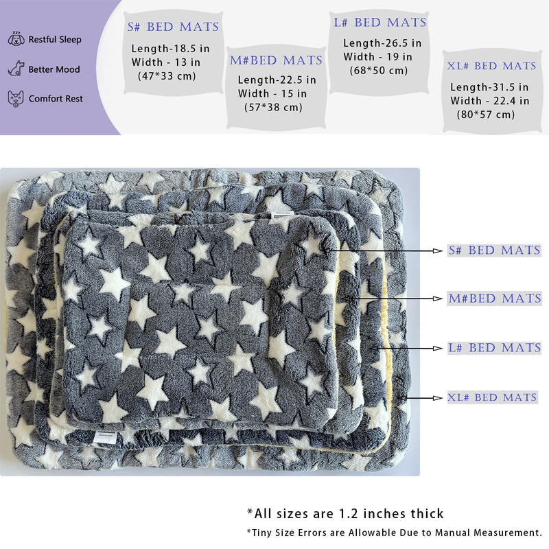 2 Pcs Pet Bed Mats. Ultra Soft Pet (Dog/Cat) Bed with Cute Prints. Reversible Faux Lambswool Kennel Pad for Medium Small Dogs and Cats. Machine Washable Pet Bed. Gray+Stars 18.5"L x 13.0"W x 1.2"Th - PawsPlanet Australia