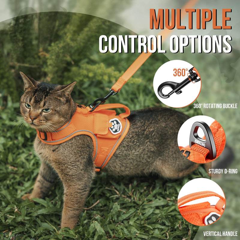 OneTigris Cat Harness and Leash - Escape Proof Soft Adjustable Kitten Harness, Breathable, Comfortable, Durable Water-Resistant Tactical Vest with Reflective Strips and Pocket for Cat Tracker Orange XXXS:(N:6.5"-12",C:12"-16",B.L:6.5",W:6.5 -13 lbs) - PawsPlanet Australia