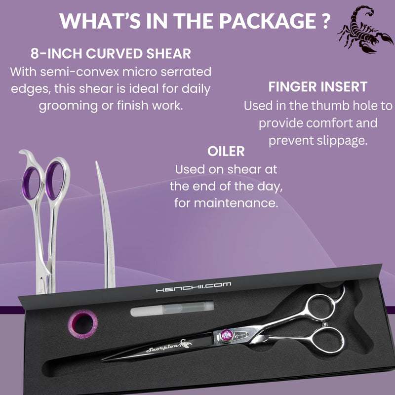 Kenchii Scorpion Dog Grooming Scissors, 8 Inch Curved Shears, Dog Scissors for Grooming, Professional Pet Grooming Scissors, Heavy Duty, Durable and Sharp 8" Curved - PawsPlanet Australia