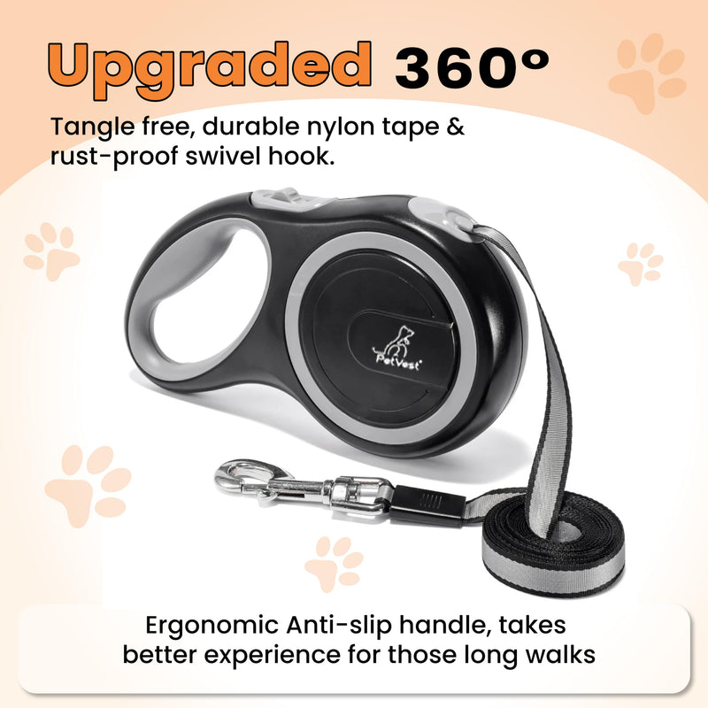 Retractable Dog Leash – Extendable up to 26 FT, Heavy Duty Nylon Tape, No-Tangle, One-Handed Brake & Lock, for Small to X-Large Dogs up to 110 lbs (Black) - PawsPlanet Australia