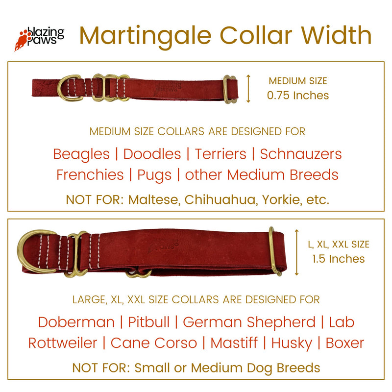 BlazingPaws® Vibrington Martingale Leather Dog Collar, Slip-On, Adjustable, for Large XL XXL Dogs, 1.5 Inch Wide in Colorful Thick Distressed Leather Shades (Cherry Red, L: Neck Size 15-19 Inches) Cherry Red - PawsPlanet Australia