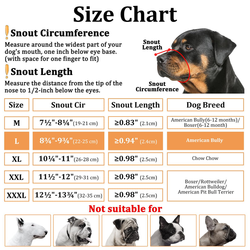 Mayerzon Pitbull Muzzle, Soft Muzzle for American Bully Bulldog Boxers Rottweilers, Anti Fierce Barking Biting Chewing Muzzle for Grooming, Fabric Muzzle for Medium Large Short Snout Dog Black L [Snout Cir: 8.25-9.5"] - PawsPlanet Australia