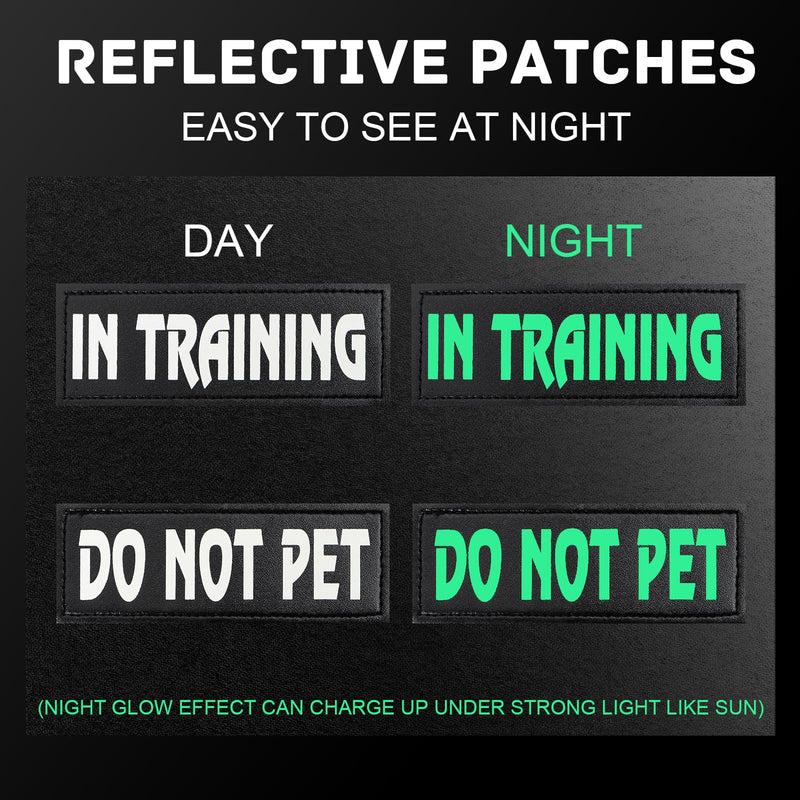 4 Pack Reflective Service Dog Patch with Hook Backing, Tactical Dog in Training Harness Reflective and Removable Tags, Do Not Pet and in Training Dog Patches (6.2 X 2 Inch) Large - 2”x 6.2” IN TRAINING*2 + DO NOT PET*2 - PawsPlanet Australia