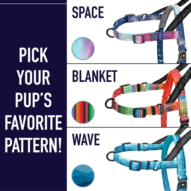 Leash Boss No Pull Dog Harness, Easy Walk for Small, Medium, and Large Pets, Reflective with Rear and Front Clip Attachment (Wave Pattern, Large) Blue - Wave - PawsPlanet Australia