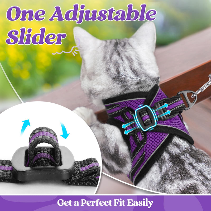 rabbitgoo Cat Harness and Leash Set for Walking Escape Proof, Adjustable Soft Kittens Vest with Reflective Strip for Cats, Comfortable Outdoor Vest, Purple, S Small - PawsPlanet Australia