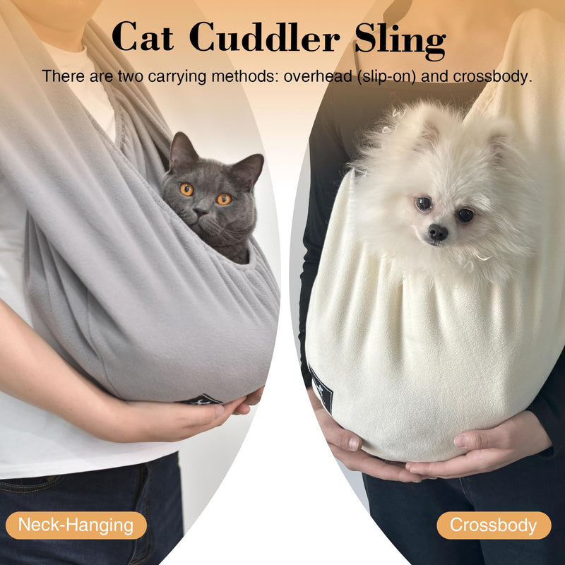 Cat Sling Carrier Critter Cuddler – Indoor Cozy Pet Sling for Cats, Kittens & Small Dogs, Soft Hands Free Cuddle Bag for Snuggling at Home with Cat and Kitty (Light Gray, Medium) Light Gray - PawsPlanet Australia