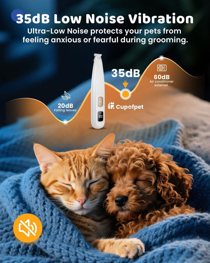 Dog Paw Trimmer with LED Light, 35dB Low Noise Precision Pet Paw Trimmer for Dogs Cats Grooming Clippers, 2 Speed Safety Electric Paw Hair Trimmer for Paws, Ears, Rump, Face, Eyes (White) White - PawsPlanet Australia