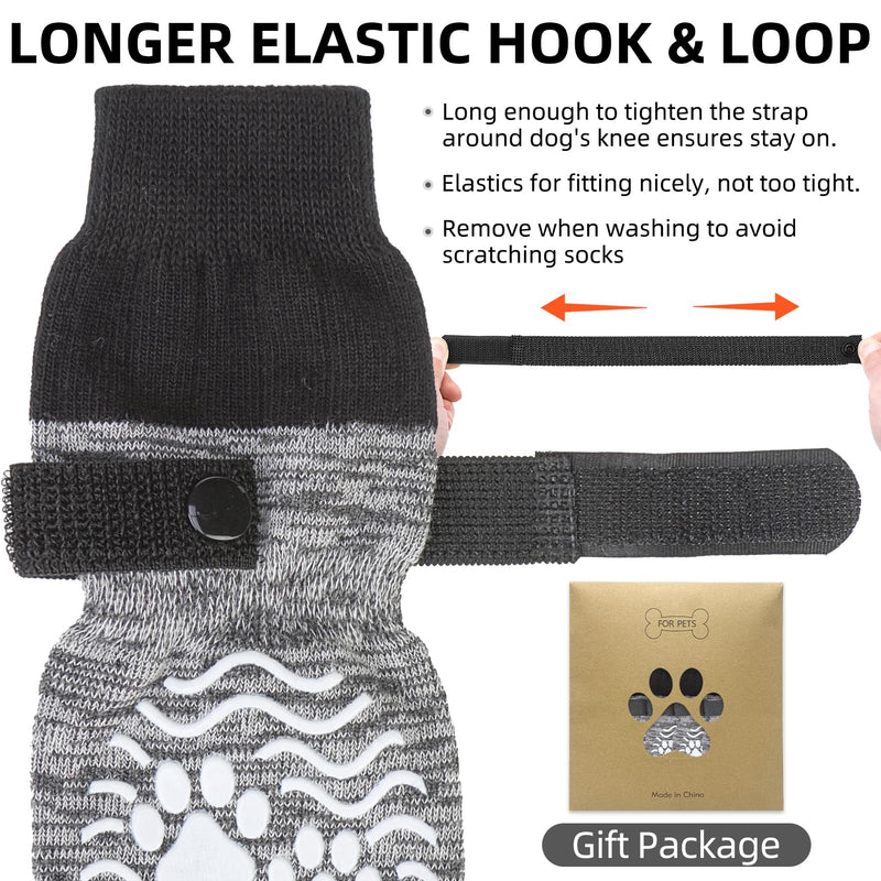 PUPTECK Anti Slip Dog Socks, Shoes with Grippers to Prevent Licking Hardwood Floors Traction, Rubber Boots & Paw Protectors for Small Medium Large Dogs Cold/Hot Pavement, Senior Dogs Booties Grey Medium (2 Pair) Grey&Black - PawsPlanet Australia