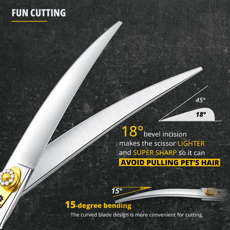 Dream Reach Curved Dog Scissors - 8 Inch Professional Pet Grooming Shears with Adjustable Screw, Curved Shears for Trimming Face and Paws 8 Inch-Curved Cutter - PawsPlanet Australia