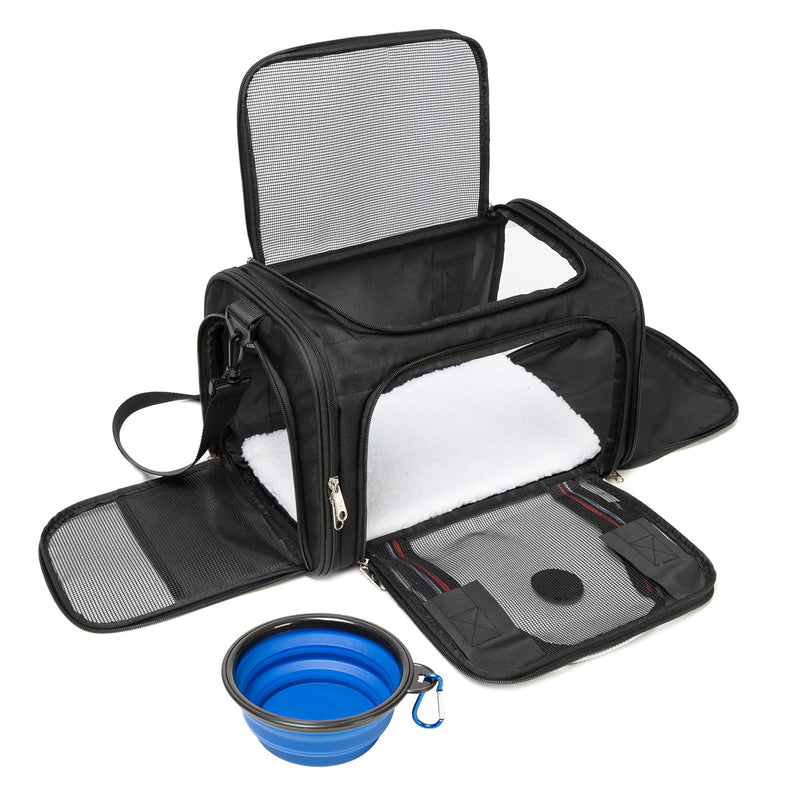 CAGA Soft-Sided Pet Carrier - Ventilated Foldable & Collapsible Under Seat Travel Kennel with Pockets for Small to Medium Dogs & Cats up to 15 lbs (Black) - PawsPlanet Australia