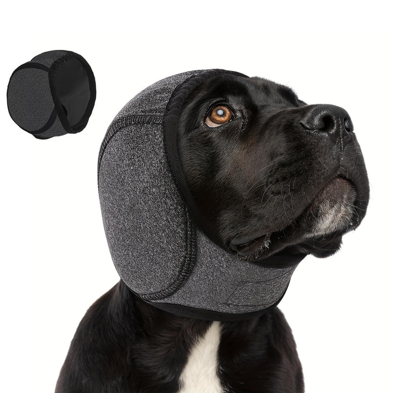 Dog Ears Cover, Adjustable Dog Ear Muffs Comfortable Waterproof Dogs Snood Ear Protector Muffs Noise-Reducing, Calming Hood Head Wrap for Bath Grooming Swimming Fireworks Thunder Anxiety Relief(Grey)