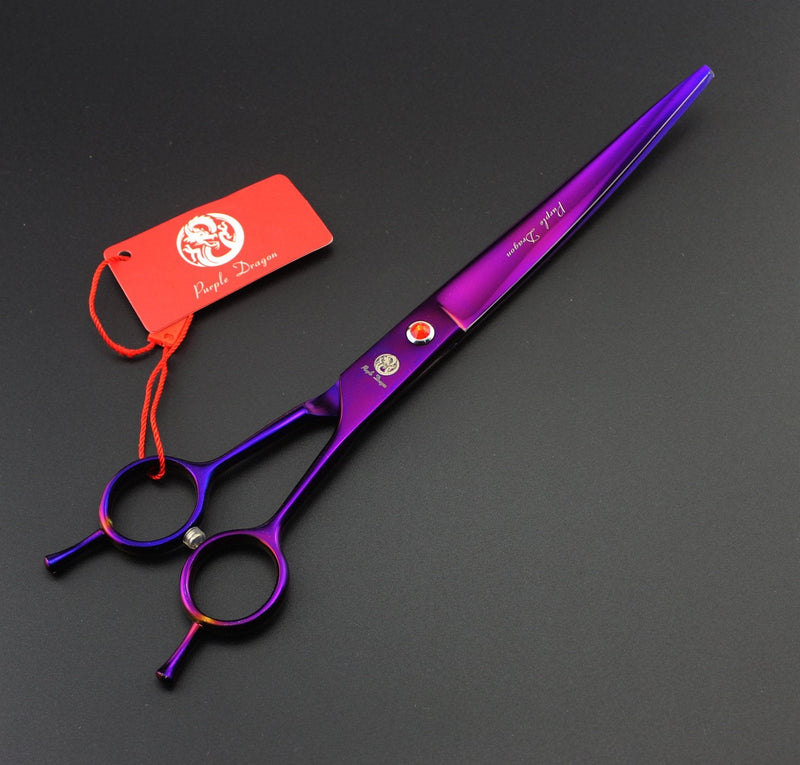Purple Dragon 8 inch 3 in 1 Professional Pet Grooming Thinning Scissors - Upward Curved Shears and Dog Hair Cutting Scissor - Perfect for Pet Groomer or Family DIY Use (Purple) Purple - PawsPlanet Australia