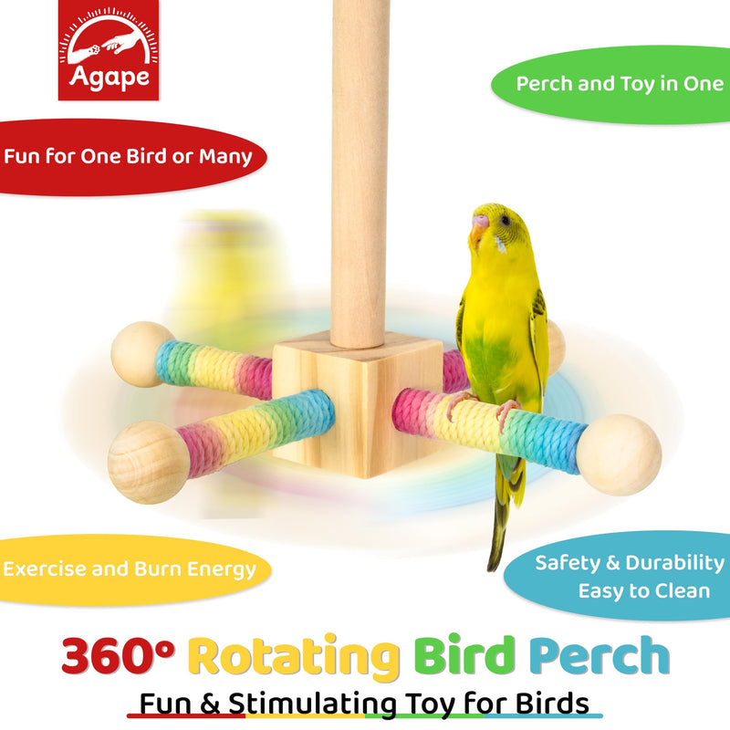 Agape Bird Perch Toy, Parrot 360° Interactive Rotating Toy, Bird Cage Accessories for small and medium Parrots to Expend Energy, Wooden Stand for Parakeets Cockatiels Lovebirds Conures Finches Budgies - PawsPlanet Australia
