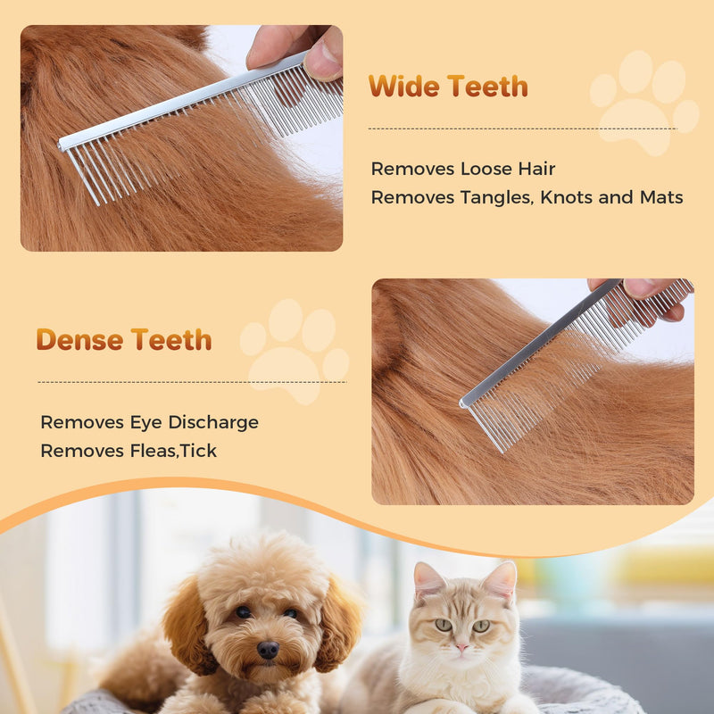 7.5 Inch Professional Stainless Steel Pet Grooming Comb for Dogs & Cats, Wide & Dense Teeth for Removing Tangles, Knots,Undercoat,Flea,Excess Hair, Rounded Corners Design for Safe,Metal Dematting Tool Silver Fine/Coarse - PawsPlanet Australia