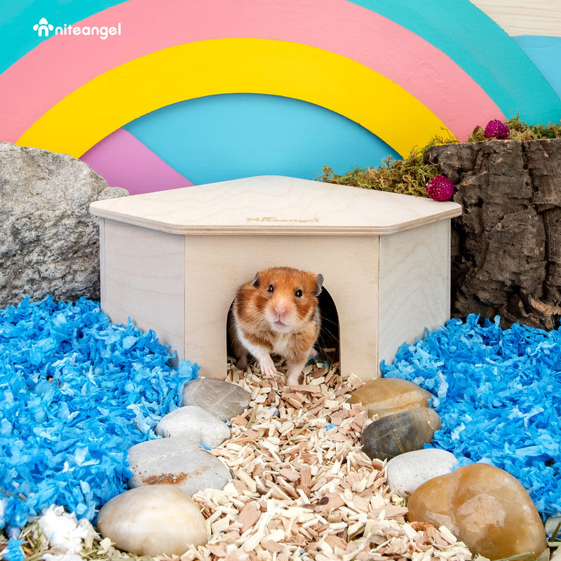 Niteangel Birch Chamber-Maze Hamster Hideout - Small Pets Woodland House Habitats Decor for Hamster Mice Gerbils Mouse 1 Chamber Hideout-Large