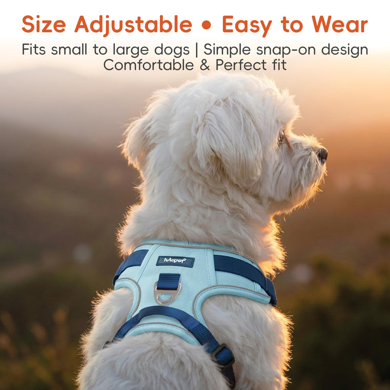 3 in 1 No Pull Dog Harness Leash and Collar Set, Soft Adjustable Dogs Vest Reflective and Comfortable Handle Blue Medium M(Neck:15-22",Chest:21-27") 44-65 lbs