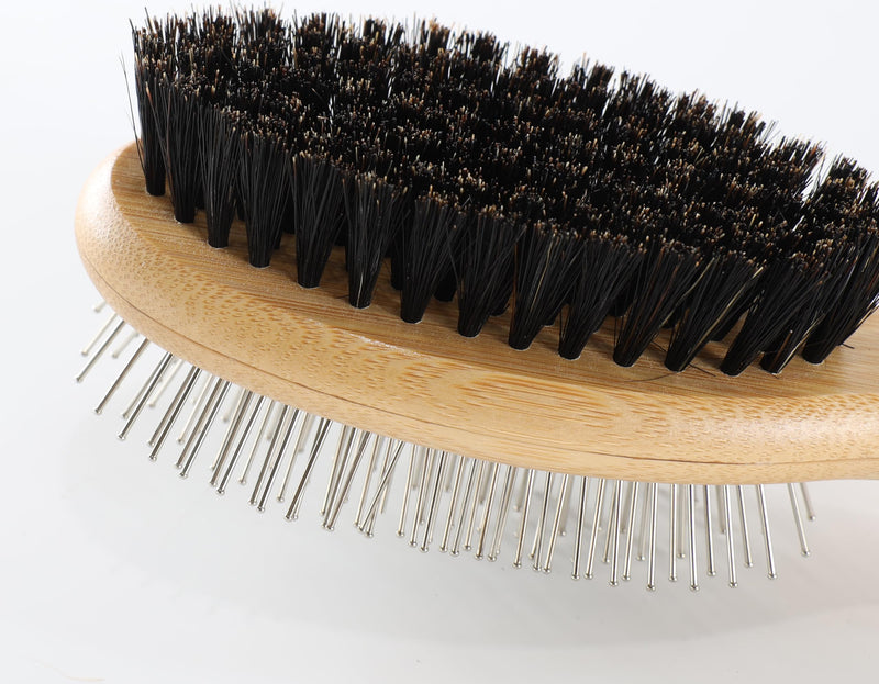 Double Sided Dog Brush Pin and Boar Bristle Pet Grooming Comb for Long or Short Haired Dogs and Cats Removing Shedding Tangles and Dead Undercoat Dog brush-01 - PawsPlanet Australia