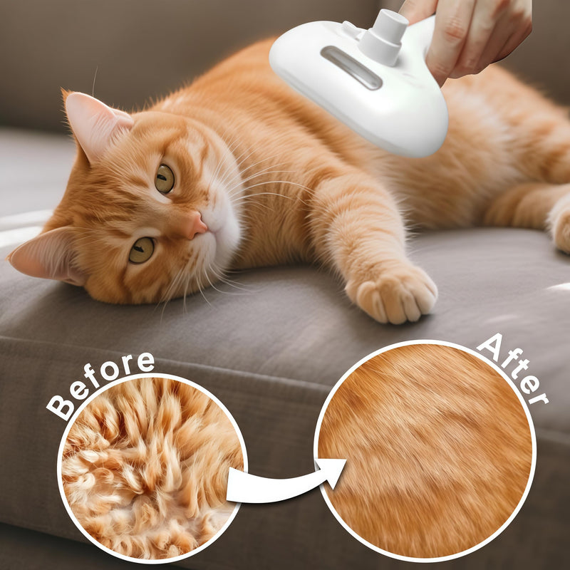 Pet Steam Brush for Dogs & Cats - 2-in-1 Deshedding & Detangling Tool with Steam Spray, Anti-Static Grooming Brush for Long/Short Haired Pets, Waterless Cleaning & Massage(White) White - PawsPlanet Australia