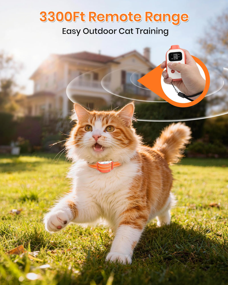 Lightweight Cat Shock Collar with Remote, Mini 3300Ft Cat Training Collar with Shock/Vibration/Beep Vibration&Beep 4 Modes, Ultra-Small Waterproof Shock Collar for Cats with 200-Level for Misbehavior Orange - PawsPlanet Australia