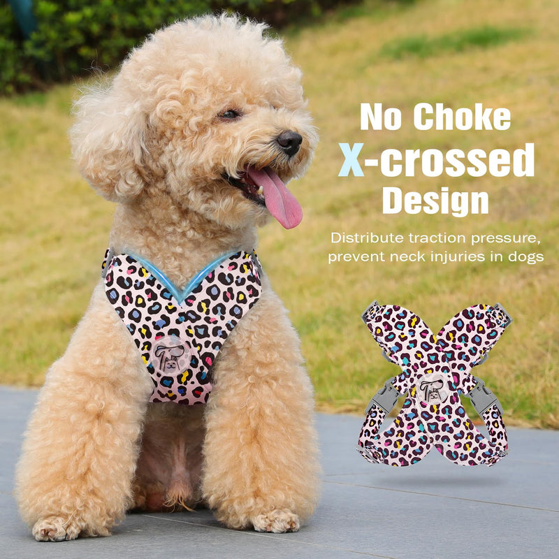 Pawaboo Small Dog Harness and Leash Set, Puppy Harness X-Frame No Pull No Choke, Dog Vest Harnesses Adjustable for Small Medium Sized Dogs,Soft Breathable Pet Harnesses for Walking, XS, Pink Leopard XS(Neck 11.8-15.9" Chest 10.6-12") - PawsPlanet Australia