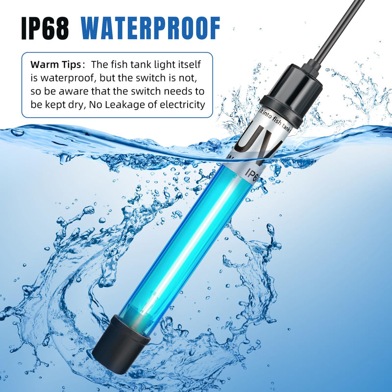 7W Aquarium UV Light for 20-100 Gallon Fish Tank Aquarium Light Algae Clean Light Green Machine Algae Remover 7W-8inch Length