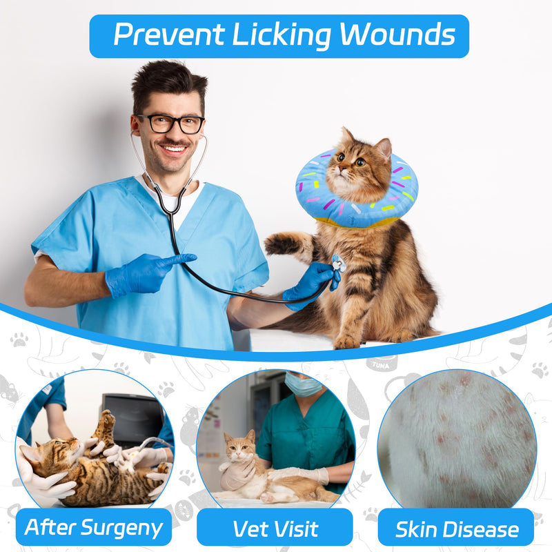 Cat Cone Collar Soft, Adjustable Cat Recovery Collar for Small Medium Large Cats, Cute Donut E Collar After Surgery, Anti-Lick Wound Healing Elizabethan Collar for Kittens(Donut Blue, Small) Donut Blue - PawsPlanet Australia
