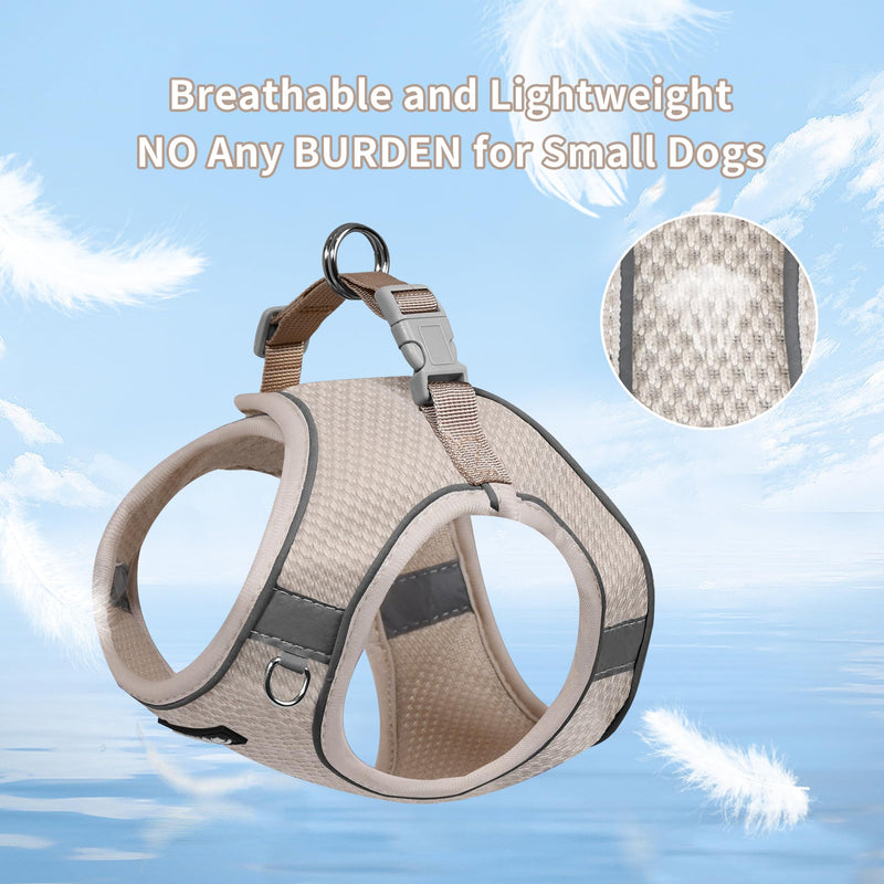 AIITLE No Pull Dog Harness and Leash Set, Step in Adjustable Dog Harness with Padded Vest for All Weather, Reflective Pet Harness, Easy to Put on Small Dogs Beige S S(Chest: 13.5 - 16") - PawsPlanet Australia