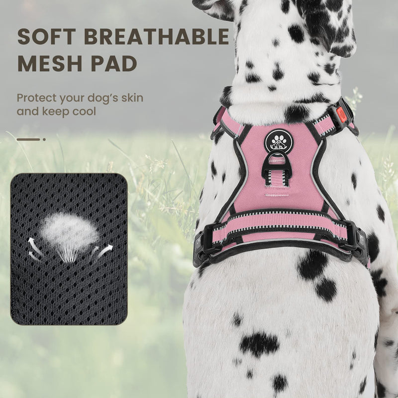 FURRYFECTION No Pull Dog Harness, Reflective Vest Harness with Leash No Choke Soft Padded Dog Vest, Adjustable Front Lead Dog Harnesses with Dog Seat Belt for Small Medium Large Dogs L Pink - PawsPlanet Australia