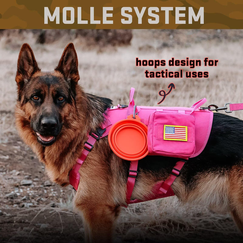 Forestpaw Pink Tactical Dog Harness for Large Dogs,Tactical Dog Collar with Bungee Leash Set,No Pull Military Dog Harness for Walking Training,Adjustable for Medium Large Dogs,Chest 21.5-45" L:Chest 21.5-45",Fit 28-140lbs Hot Pink - PawsPlanet Australia
