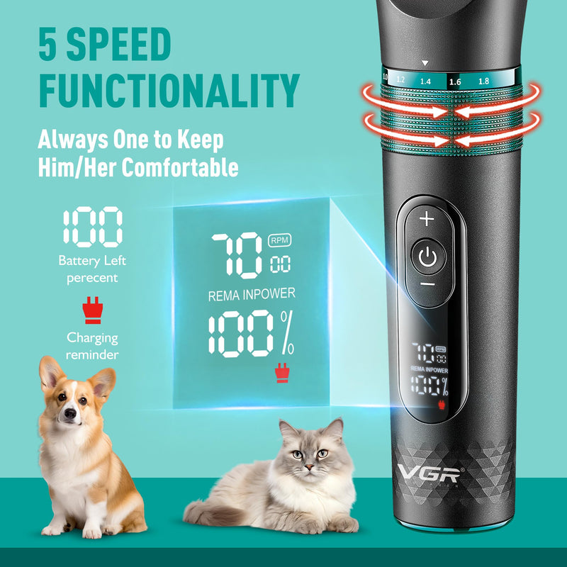 VGR Dog Grooming Clippers Cordless Professional for Thick, Curly Hair/Coats Kit - Pet Trimmer/Shaver - Waterproof - Electric Rechargeable Battery via USB-C - Ceramic Blades - Cat Matted Fur, Puppy