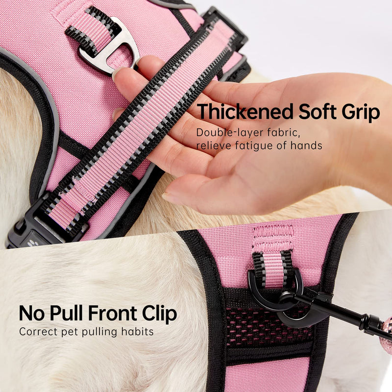 NESTROAD No Pull Dog Harness,Adjustable Oxford Dog Vest Harness with Leash,Reflective No-Choke Pet Harness with Easy Control Soft Handle for Large Dogs(Large,Pink) 【L】neck 15-19" chest 19-29" Pink