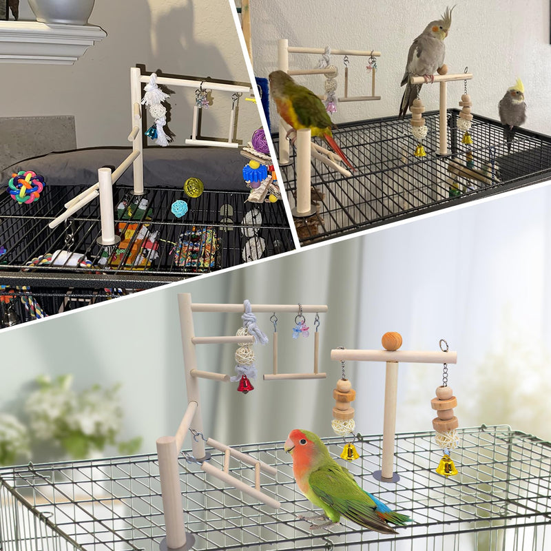 PINVNBY Bird Playground Parrot Play Gym Parakeet Cage Play Stand Wooden Perches Playpen Ladders Conure Chewing Climbing Swing Toy Birdcage Accessories for Small Cockatoo Cockatiel Lovebirds Budgie Bell - PawsPlanet Australia