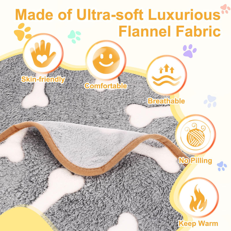 Pet Blanket, Medium Soft Fluffy Flannel Bone Printed Throw Blanket, Scratch Proof Furniture Protector Cover 30x42 Inches, (Gray, 1 Pack 3), Intended for Dog/Cat Gray - PawsPlanet Australia