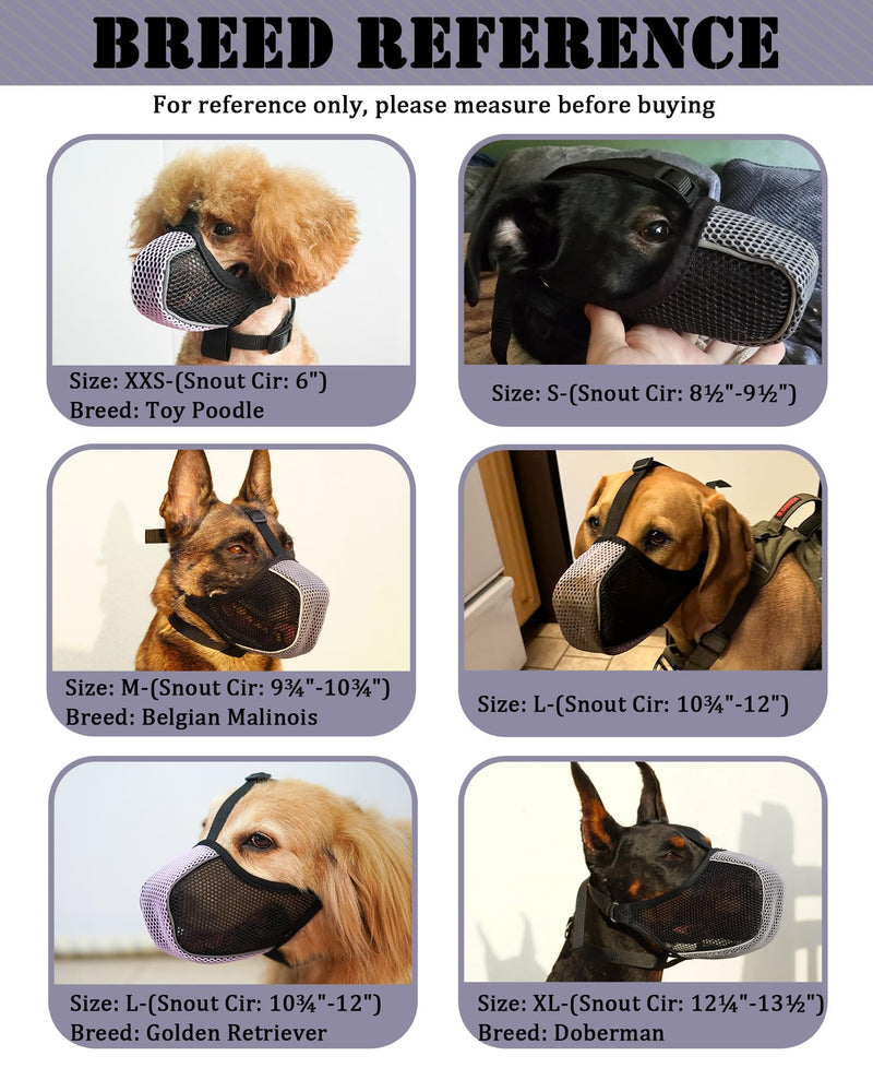 Mayerzon Dog Muzzle, Patented Mesh Soft Muzzle for Large Medium Small Dogs for Scavenging Grooming Biting Chewing, Breathable Reflective Doberman Husky Muzzle with Collar for Labrador Retriever Poodle Black/Purple M-(Snout:9¾"-10¾") - PawsPlanet Australia