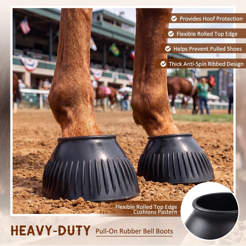 Abbylike Horse Bell Boots 1 Pair, Horse Overreach Ballistic Rubber Bell Boots Care for Turnout, No Rub Design Protect Against Hoof Impact Trauma Black X-Large