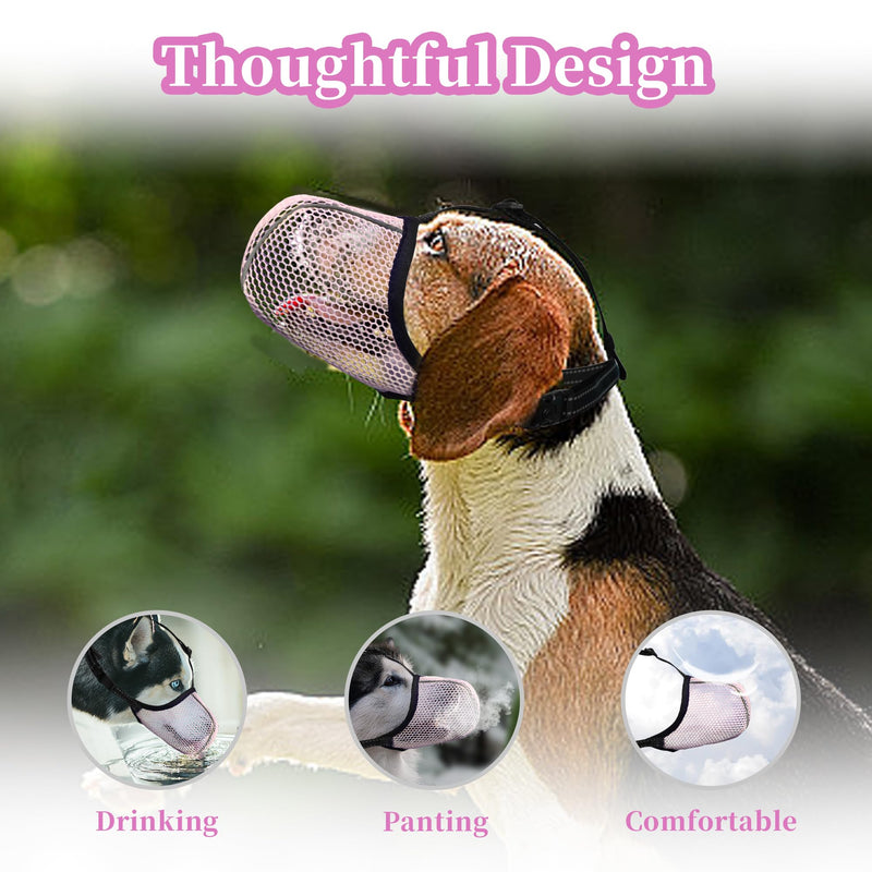 Dog Muzzle, Breathable Soft for Extra Small Dogs to Anti & Prevent Barking Biting Chewing, Reflective & Adjustable Basket Muzzle with Air Mesh for Dachshund Pink XS - PawsPlanet Australia