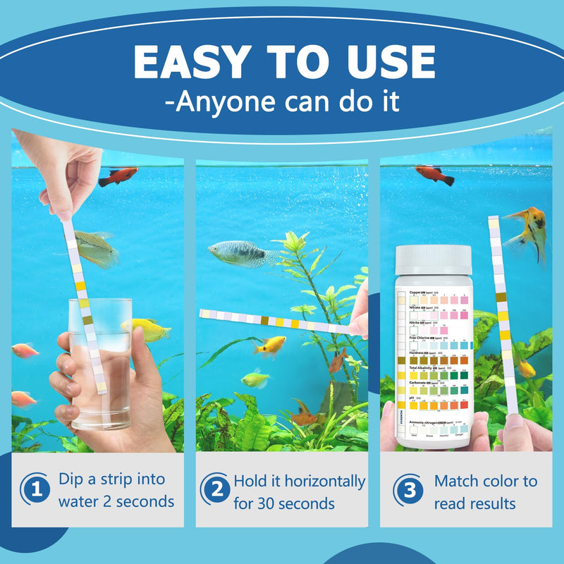 Aquarium Test Strips for Fish Tank: 9 in 1 Aquarium Water Test Kit for Freshwater - 150ct Fish Test Strips Testing Ammonia pH Nitrate Chlorine Nitrite Hardness Alkalinity Copper 9 in 1 - 150 Count