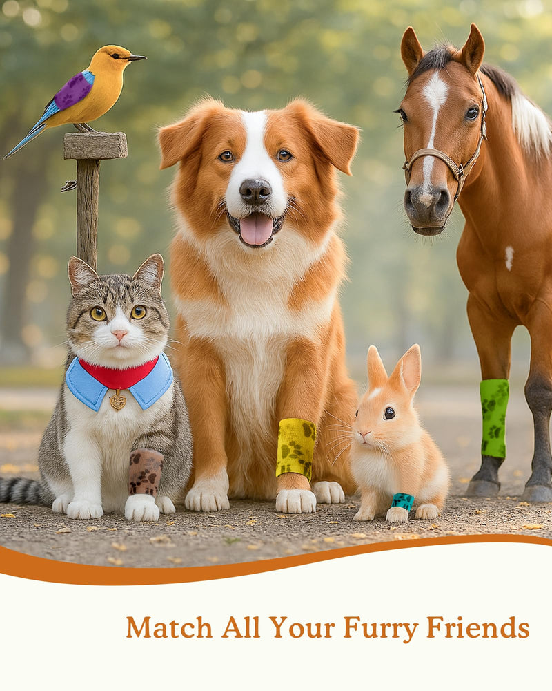 Self-Adherent Tape, Cohesive Wrap for Horses Cats Birds & Pets, Great for Crates Leash Bags & Travel Kits, 2 Inches X 5 Yards, Paw Design, 8 Rolls, Woodland Paw 8 Count (Pack of 1)