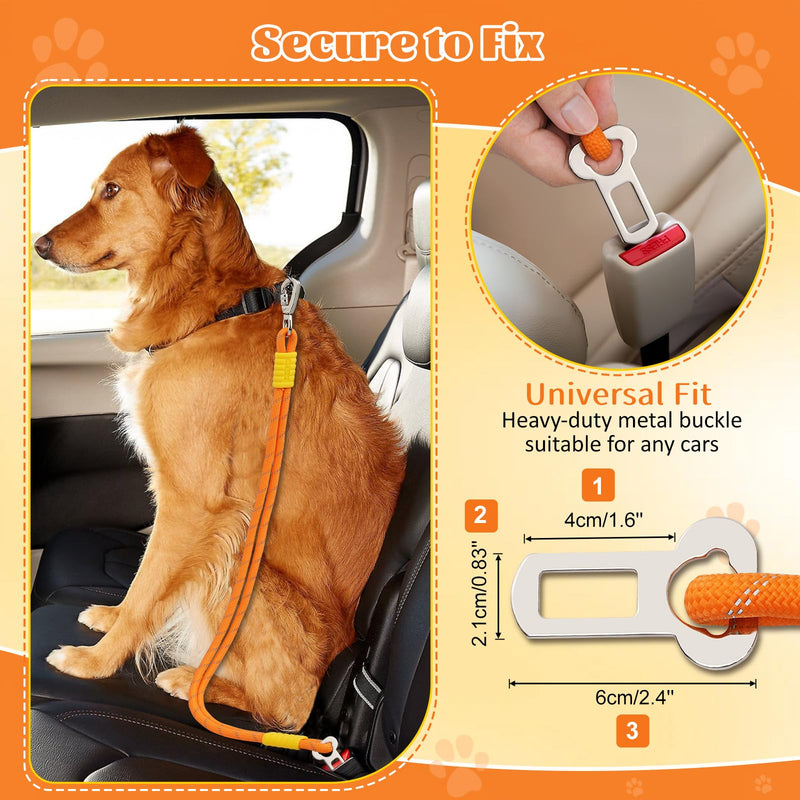 Pawaboo Dog Seatbelt for Car, Dog Car Harness Leash with Dual Round Ropes Enhance Strength, Pet Vehicle Safety Belt Leash with 360-degree Swivel Metal Buckle, Reflective Dogs Restraint Tether, Orange - PawsPlanet Australia