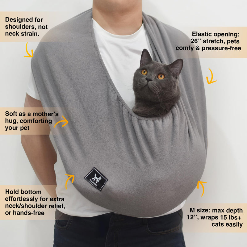 Cat Sling Carrier Critter Cuddler – Indoor Cozy Pet Sling for Cats, Kittens & Small Dogs, Soft Hands Free Cuddle Bag for Snuggling at Home with Cat and Kitty (Dark Gray, Medium) Dark Gray - PawsPlanet Australia