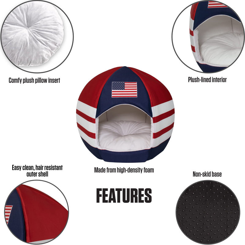 Maccabi Art US Country Dog Bed - Sports Themed Pet Bed - Fits Small Dogs, Puppies, Cats - Pillow Insert with Plush Lined Interrior, Non-Slip Igloo Design - 16 x 18 x 16 - PawsPlanet Australia