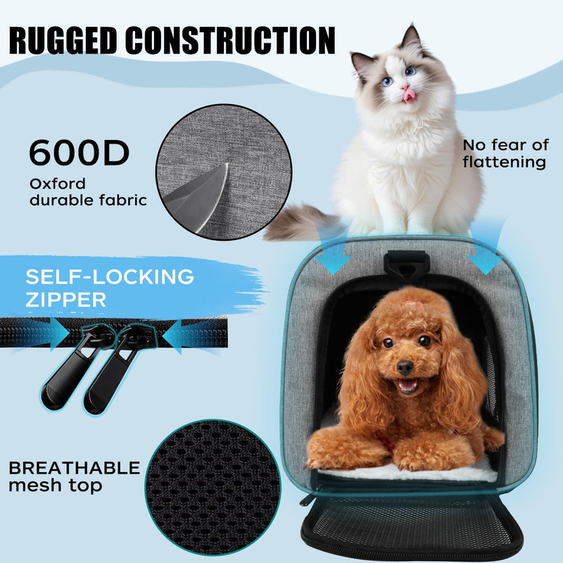 Pet Carrying Case - Dog and Cat Carrier Soft-Sided Bag, Airline Approved for Travel Up to 15 Lbs, Collapsible for Medium and Small Pets (Grey&Black, 17 * 11 * 11) grey&black 17*11*11 - PawsPlanet Australia