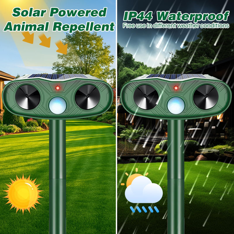 2026 Upgraded Ultrasonic Animal Repellent Outdoor (2 Pack), Solar Powered Animal Repeller with Motion Sensor, Effective Cat Deterrent and Deer Repellent for Yard, Garden, Squirrel & Dog Deterrent 2 Plastic