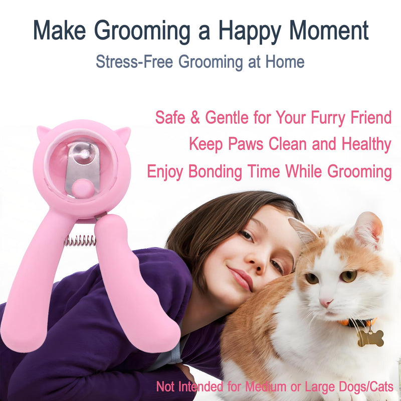 Kitten Nail Clippers Set – 3mm Safety Hole, Splash-Free Nail Trimmer for Tiny Paws, Stress-Free Grooming, Includes Nail File, Cleaning Brush, Cotton Swabs, and Zipper Bag Pink - PawsPlanet Australia