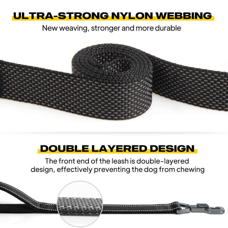 Fida 4 FT Heavy Duty Dog Leash with 2 Comfortable Padded Handles, Traffic Handle & Advanced Easy Snap Hook, Reflective Walking Lead for Large, Medium & Small Breed Dogs (4 FT x 1" Wide, Black) 4 Feet (Pack of 1) - PawsPlanet Australia