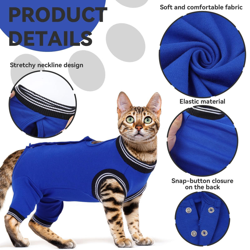 T'CHAQUE Cat Clothes Surgery Recovery Suit for Female Male, Cat Onesie Pet Surgical Pajamas Hind Legs Long Sleeve, Abdominal Wound Skin Diseases, E-Collar Alternative, Spay Recovery Suit, RoyalBlue-XL X-Large