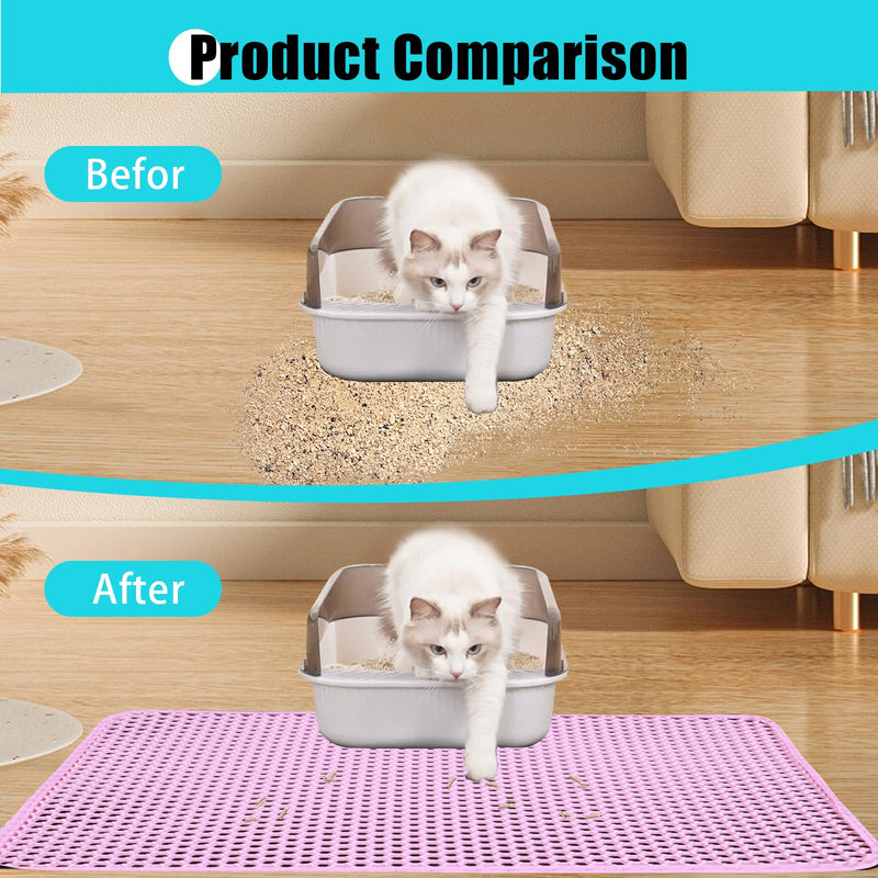 Cat Litter Mat, Kitty Litter Collector, Double Layered Honeycomb Design Waterproof, Anti Urine, Anti Slip, Easy to Clean, Limit Garbage (23"x14.5", Pink) 23" x 14.5" - PawsPlanet Australia