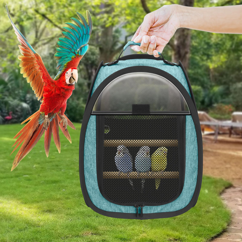 Akinerri Birds Travel Carrier, Small Bird Travel Bag, Transparent Breathable Travel Cage Bird Parrot Carrier, Include Perch and Bottom Tray Blue - PawsPlanet Australia
