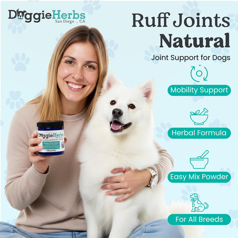 Doggie Herbs Ruff Joints Powder- Advanced Hip & Joint Support for Dogs- Glucosamine, Devil's Claw & Meadowsweet- Mobility & Stiffness Supplement- Pure Active Formula, No Fillers- TCM Doctor Formulated - PawsPlanet Australia